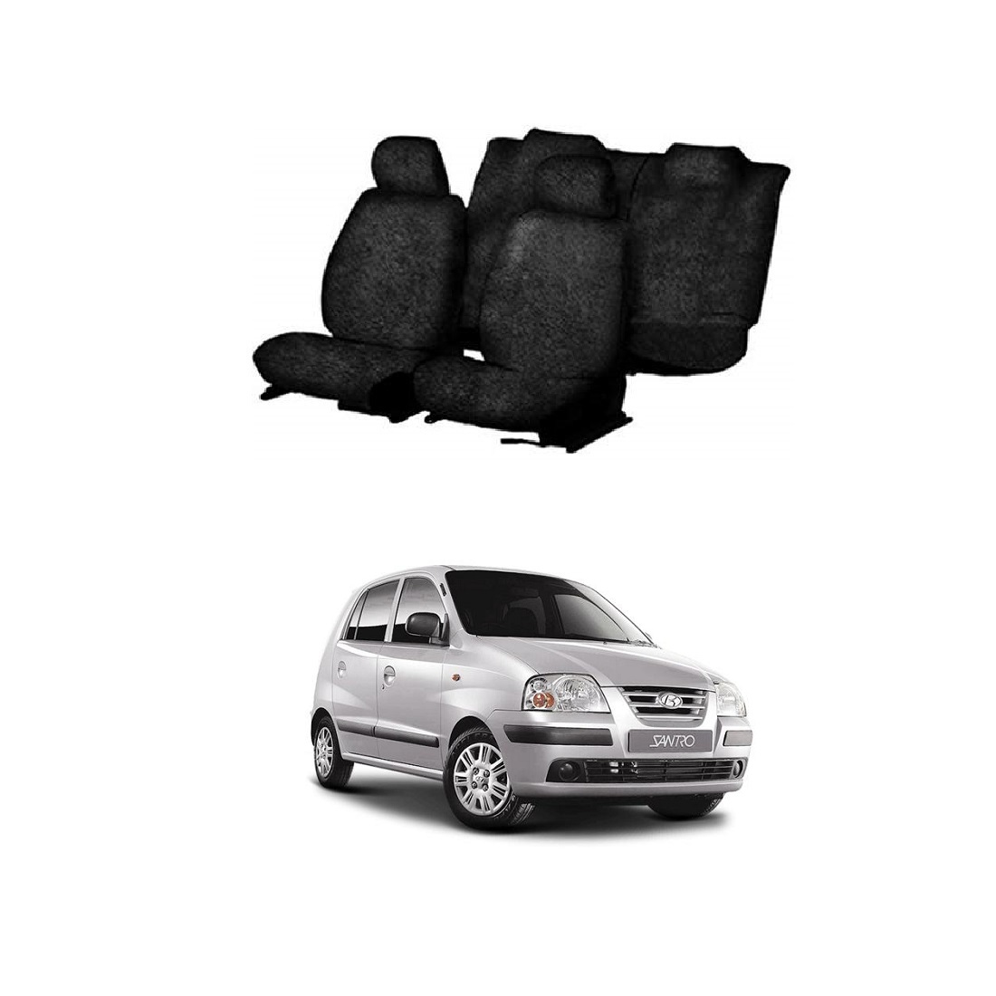 Cotton Towel Car Seat Cover for Hyundai Santro (Black)
